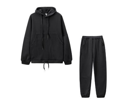 Two Piece Fall Winter Hooded And Fleece Sweater Pants Casual Ladies Sports Suit