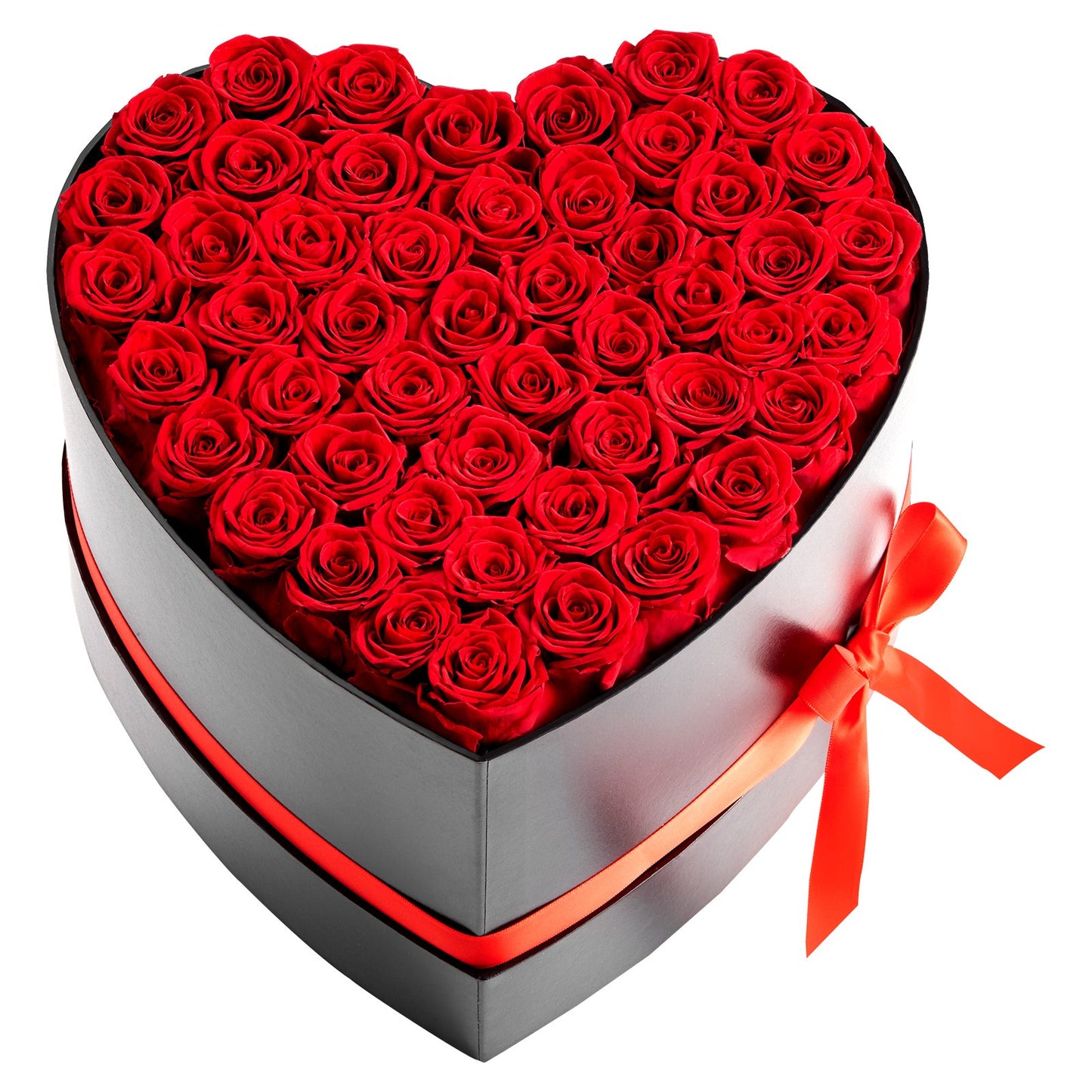 Forever Flowers, 50 Preserved Roses In A Heart Shape Box, Eternal Flowers Immortal Red Bouquet