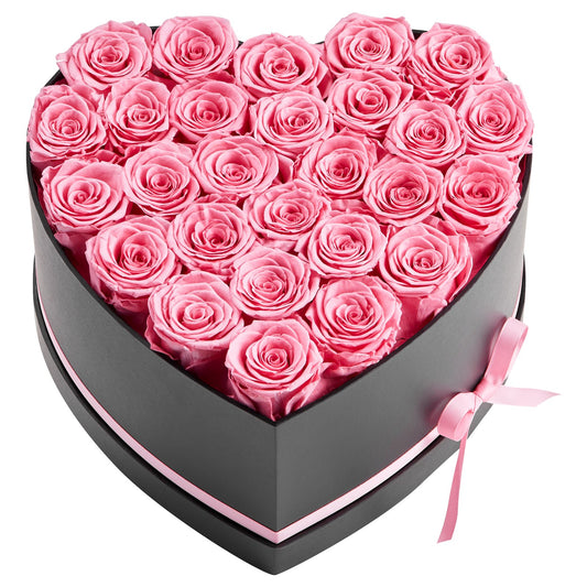 Forever Flowers, 27 Preserved Roses In A Heart Shape Box, Eternal Flowers Immortal Pink Bouquet