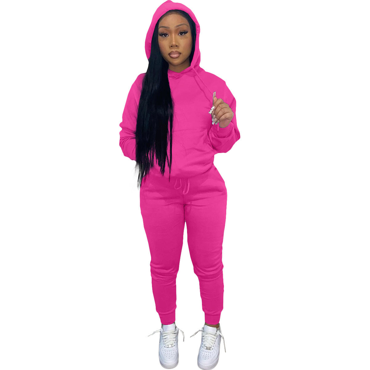 Two-piece Hooded Set With Velvet Drawstring For Autumn And Winter