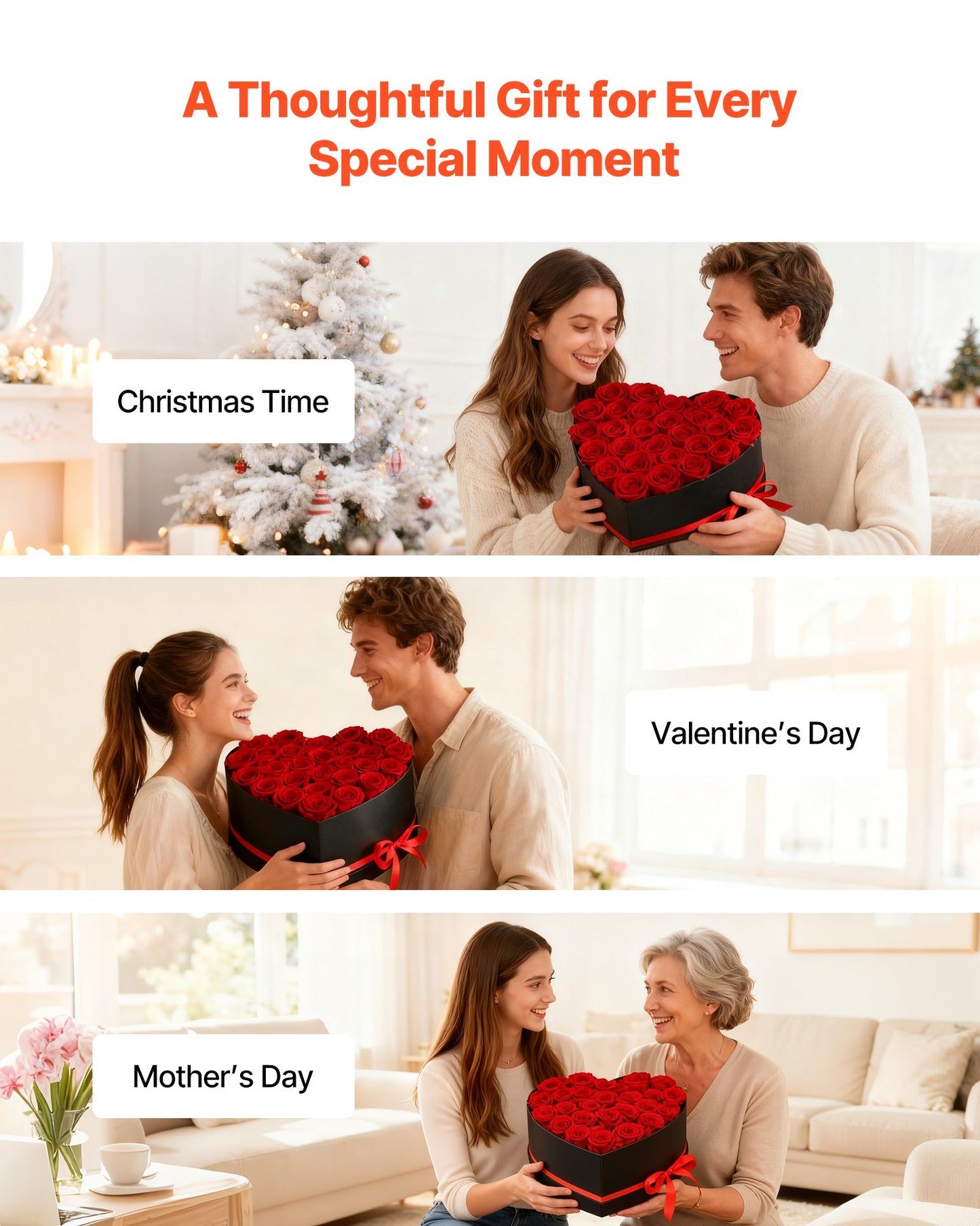 Forever Flowers, 27 Preserved Roses In A Heart Shape Box, Eternal Flowers Immortal Red Bouquet