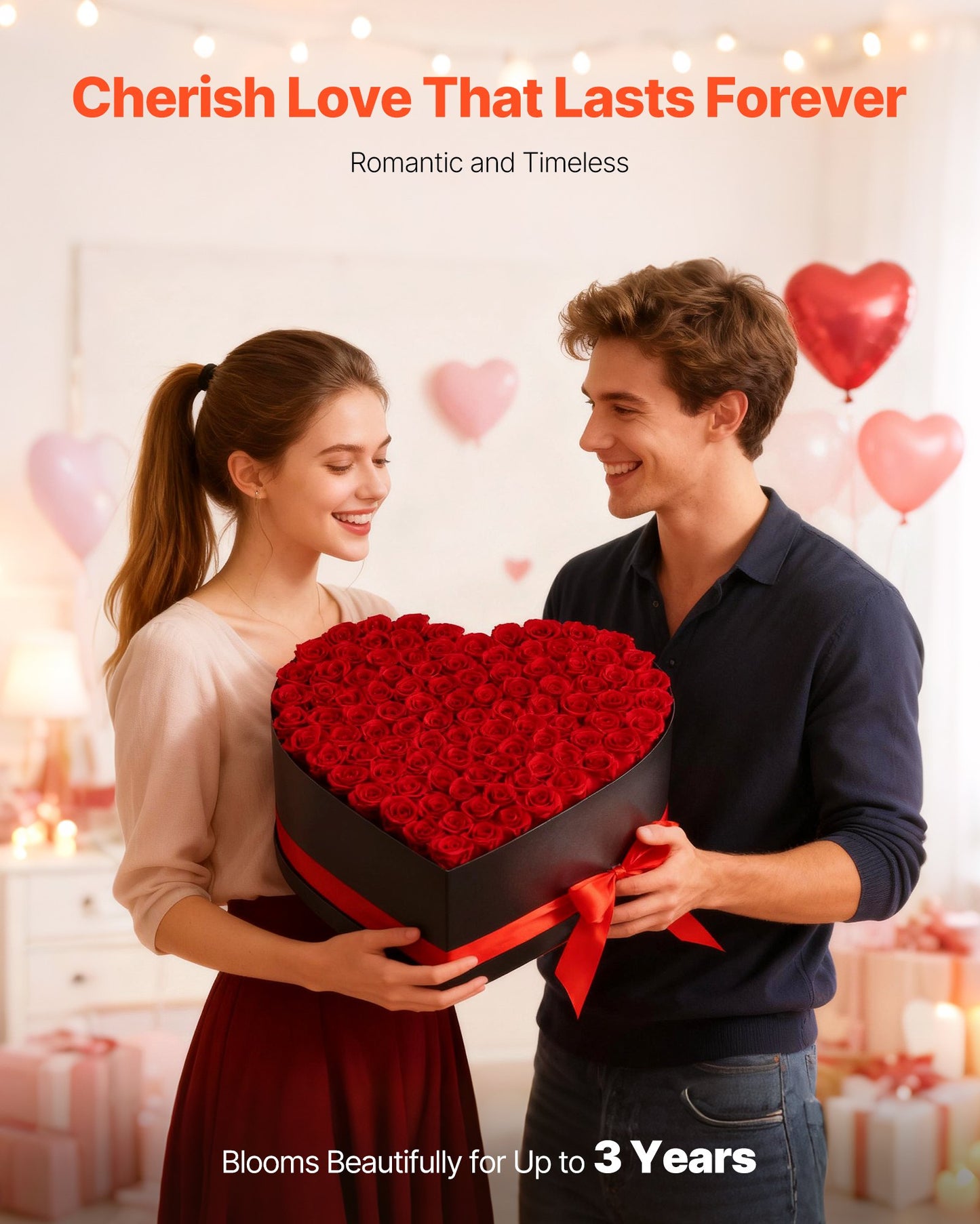 Forever Flowers, 100 Preserved Roses In A Heart Shape Box, Eternal Flowers Immortal Red Bouquet