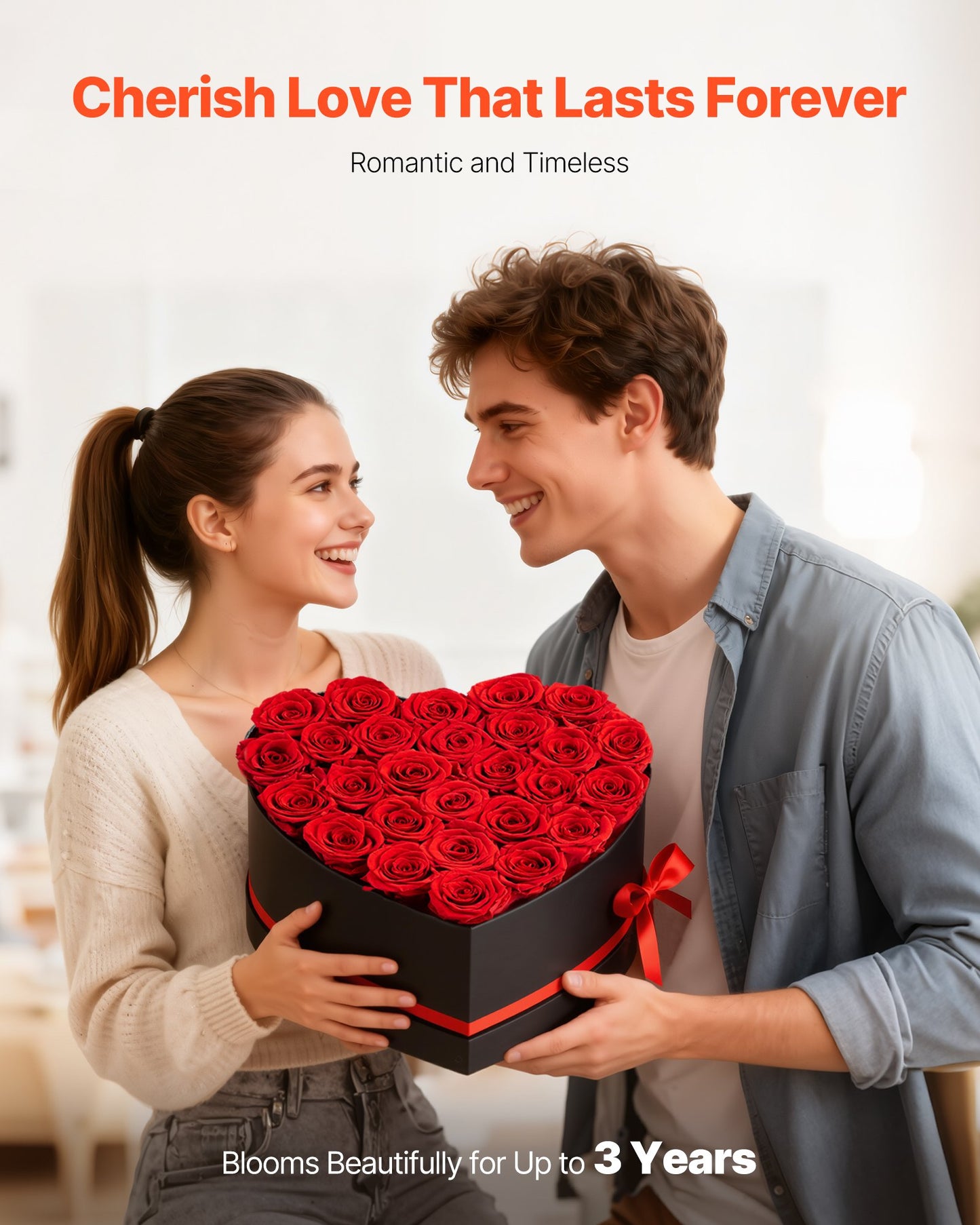 Forever Flowers, 27 Preserved Roses In A Heart Shape Box, Eternal Flowers Immortal Red Bouquet