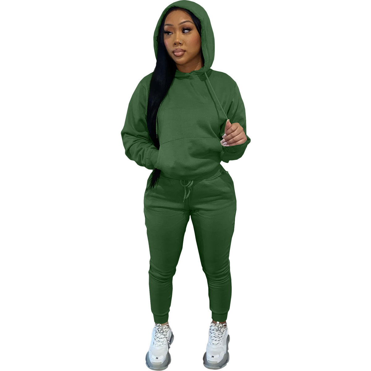 Two-piece Hooded Set With Velvet Drawstring For Autumn And Winter