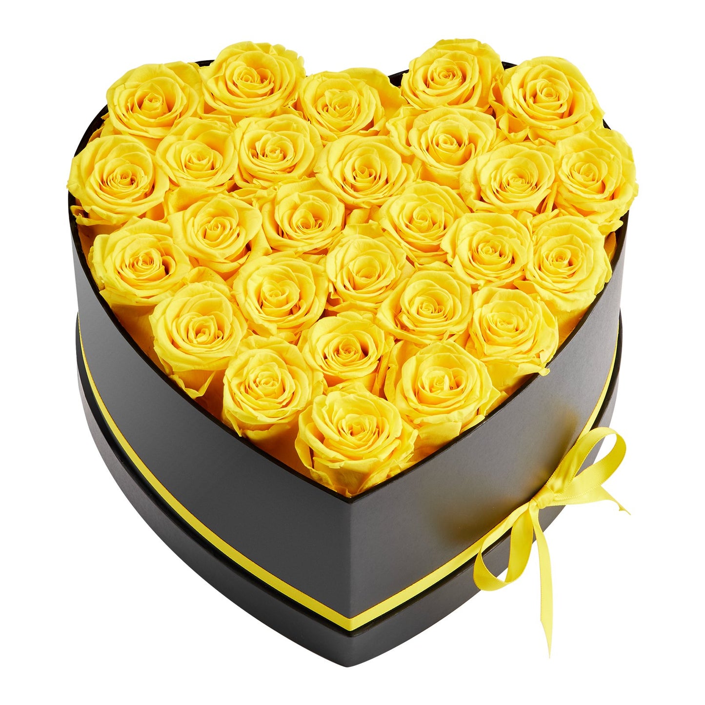 Forever Flowers, 27 Preserved Roses In A Heart Shape Box, Eternal Flowers Immortal Yellow Bouquet