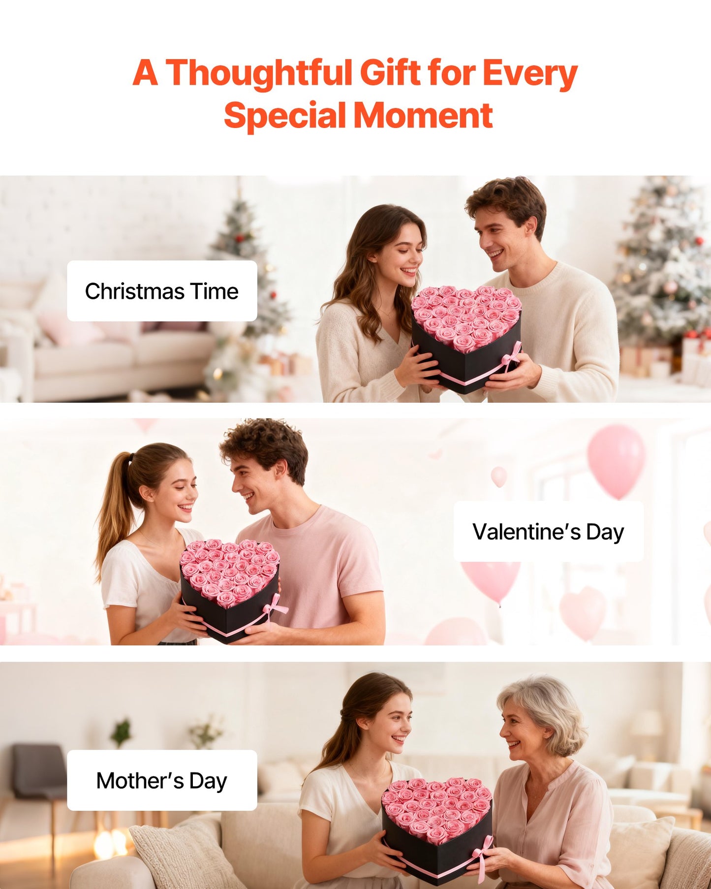 Forever Flowers, 27 Preserved Roses In A Heart Shape Box, Eternal Flowers Immortal Pink Bouquet