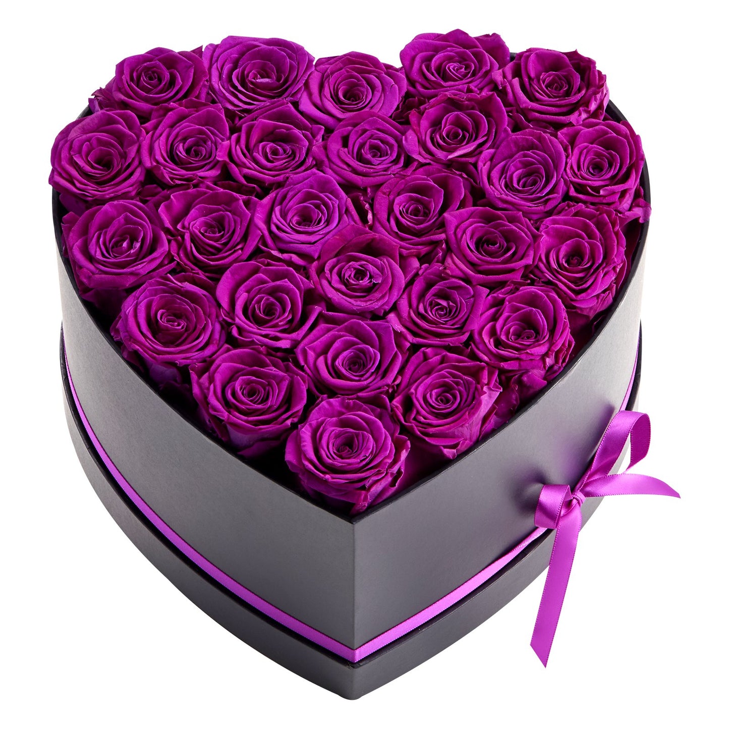 Forever Flowers, 27 Preserved Roses In Heart Shape Box, Eternal Flowers Immortal Purple Bouquet