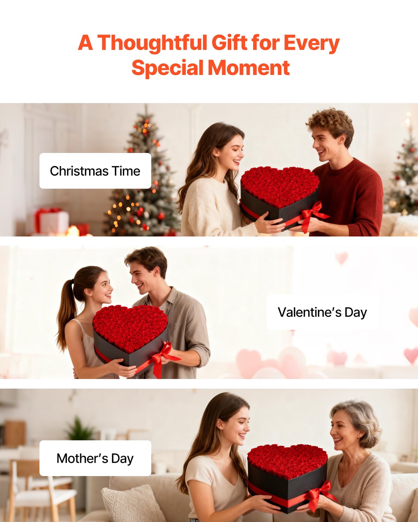 Forever Flowers, 100 Preserved Roses In A Heart Shape Box, Eternal Flowers Immortal Red Bouquet