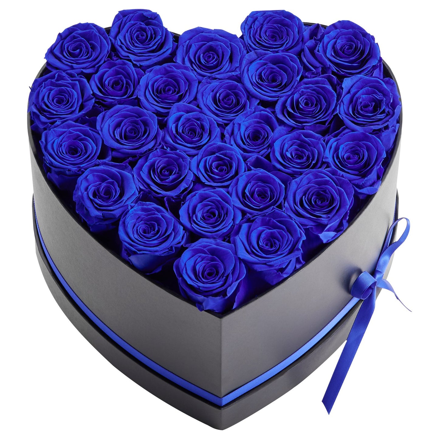 Forever Flowers, 27 Preserved Roses In A Heart Shape Box, Eternal Flowers Immortal Royal Blue Bouquet